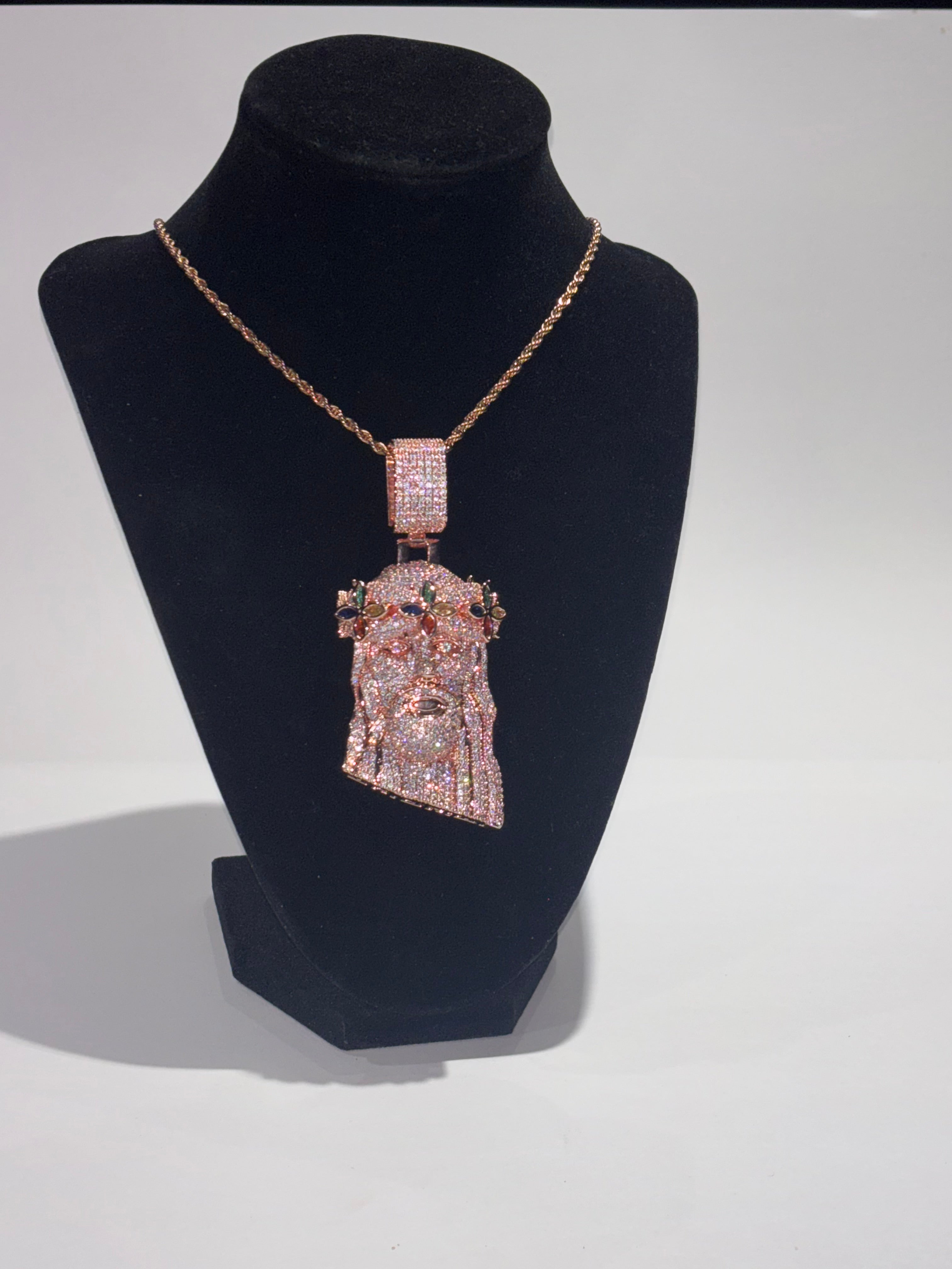 Large Diamond Portrait of Jesus Pendant in Rose Gold