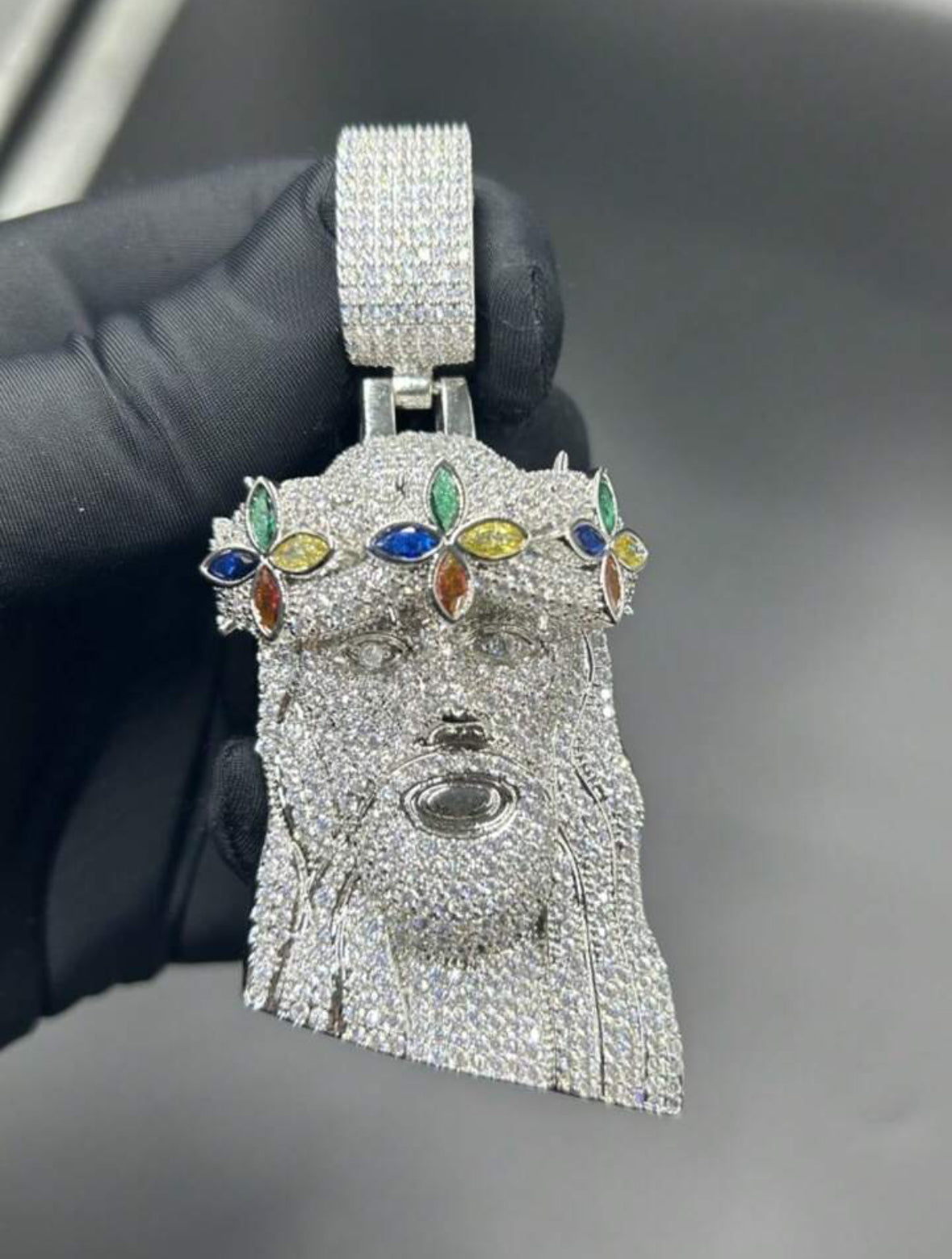 Large Diamond Portrait of Jesus Pendant in Rose Gold