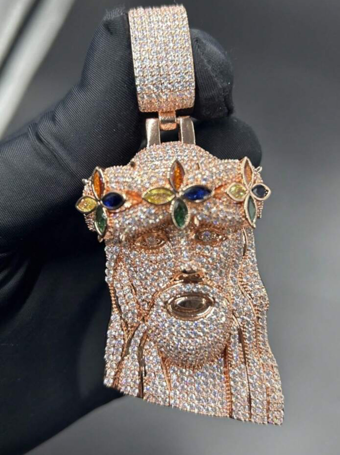 Large Diamond Portrait of Jesus Pendant in Rose Gold